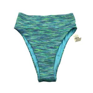 Aerie Womens High Cut Cheeky Bikini Bottom Blue Green Stripe XS
